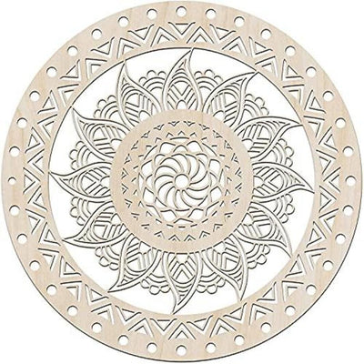 Whittlewud Mandala Wooden Wall Art, Cell Look Abstract Floral Symmetric, Wood Wall Art Accent for Hallway Bedroom Living Room(11.4In X 11.4Inchx3MM)