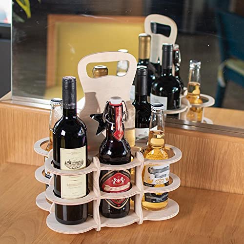 Whittlewud Portable 6 bottle holder Wooden Wine Rack, Wooden beer and wine caddy- Easy Travel & Storage !Rustic Bottle Holder.