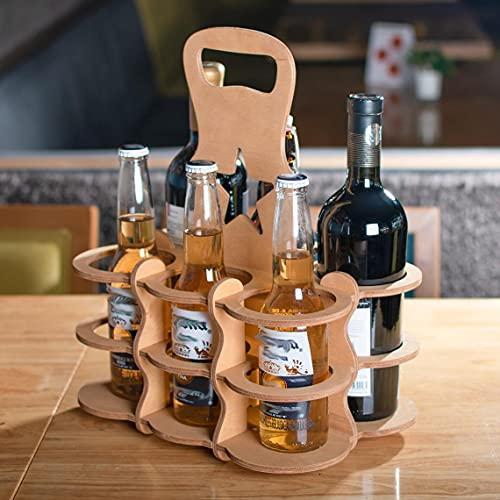 Whittlewud Portable 6 bottle holder Wooden Wine Rack, Wooden beer and wine caddy- Easy Travel & Storage !Rustic Bottle Holder.