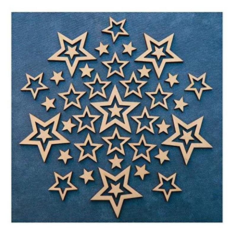 AmericanElm 10 Set of Wooden Star Cutout Shape, MULTIPLE SIZES, Star cut out, Laser Cut stars, Unfinished Wood, Wooden cutouts, Star cutouts