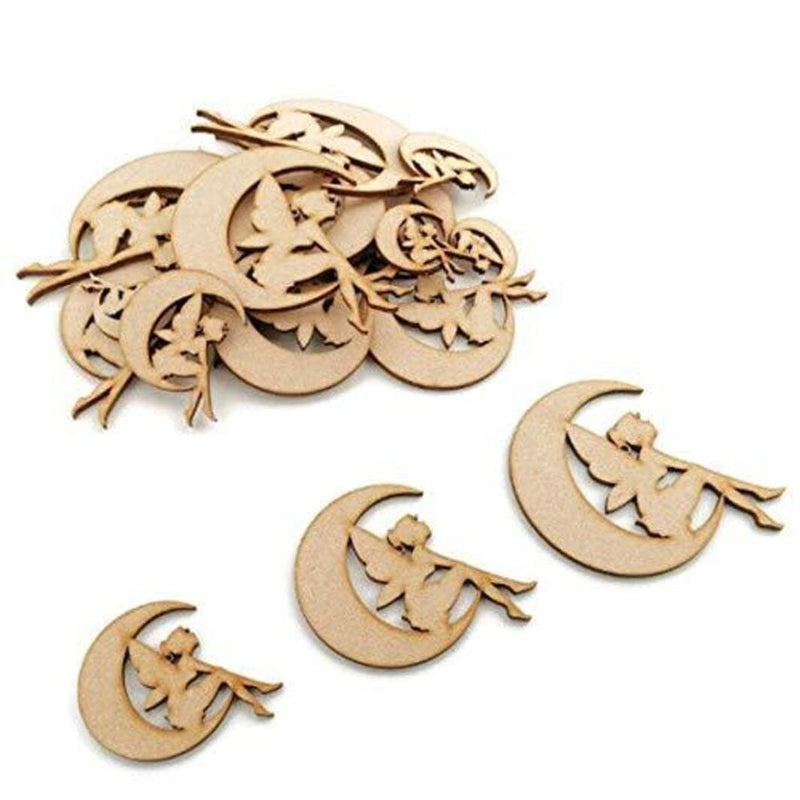 AmericanElm Pack of 10 Pcs DIY MDF Cutouts, Fairy on Moon Art & Craft Shapes Available Multiple Sizes & 2.3MM Thickness.