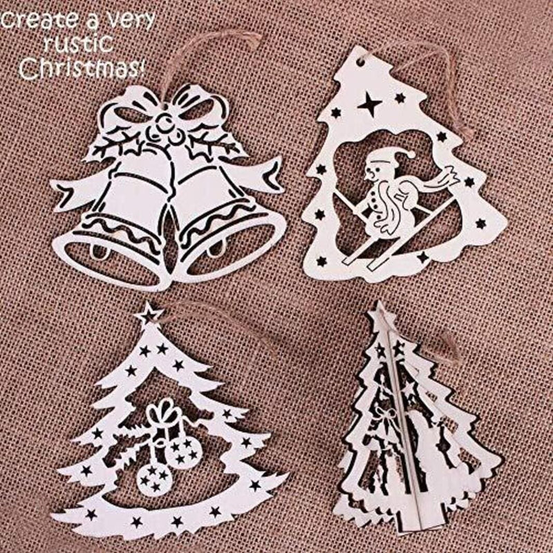 AmericanElm (Pack of 40) Christmas Wood Cutouts, Unfinished Tree-Shaped Wooden Ornaments for Holiday Card Decoration, Xmas Gift Tags, Burlap String Pre-Tied Slices Rustic Coaster Décor