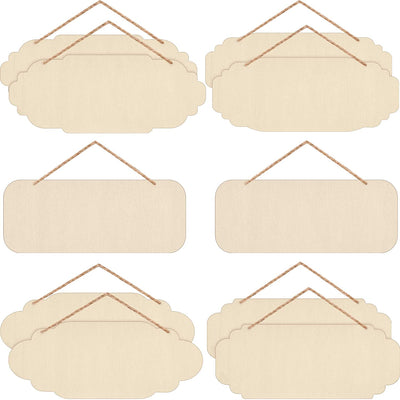 Cliths 10 Pieces Unfinished Hanging Wood Sign Blank, Hanging Wooden Oval Slices Banners with Ropes for Painting Writing DIY Crafts
