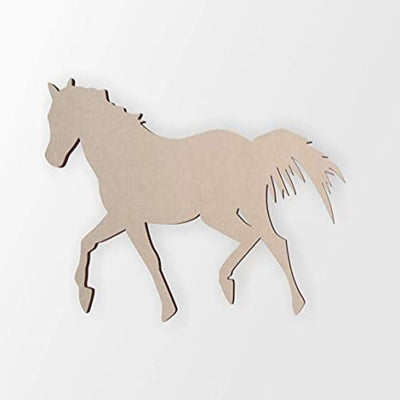 Whittlewud Pack of 10 Blank Wooden HORSE Shape Cutout with clover, MDF Cut Out for DIY Art & Craft Available Multiple Sizes & Thickness.