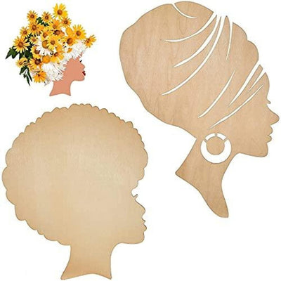 Whittlewud Pack of 2 Pieces Girl Wooden Cutouts DIY Wooden Template Mother and Child Wreath DIY Template Head Wooden Silhouette for DIY Mother's Day