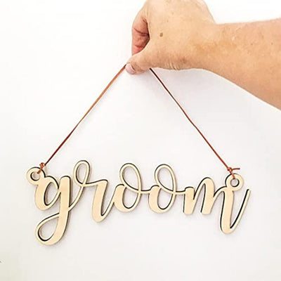 Whittlewud Pack of 5 GROOM SIGN CUTOUT - Wooden (3.9Inch x 6Inch) Groom Sign For Chair or Bridal Table